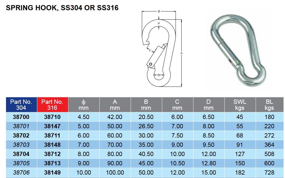 G316 Spring Hook No Eye