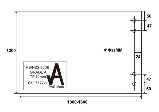 EnduroShield Clear Toughened Glass Pool Hinge Panel 12mm (T) x 1200mm (H)
