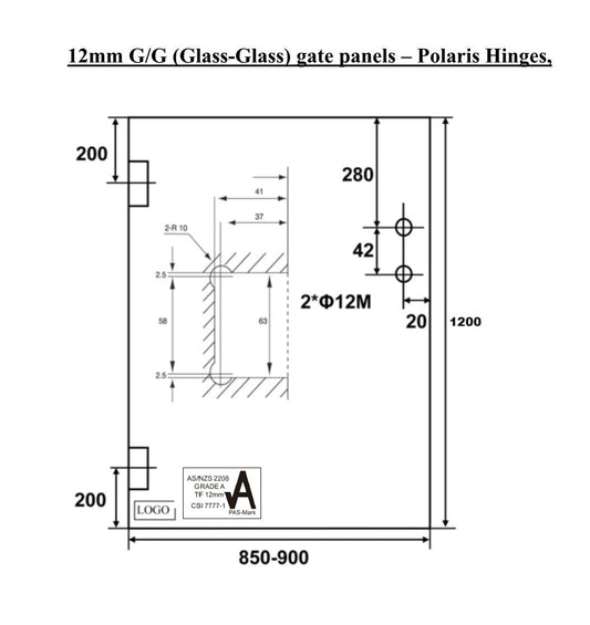 EnduroShield Clear Toughened Glass - Glass Polaris Gate 12mm (T) x 1200mm (H)