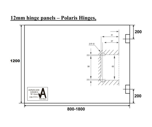 EnduroShield Clear Toughened Glass Polaris Hinge Panel 12mm (T) x 1200 (H)