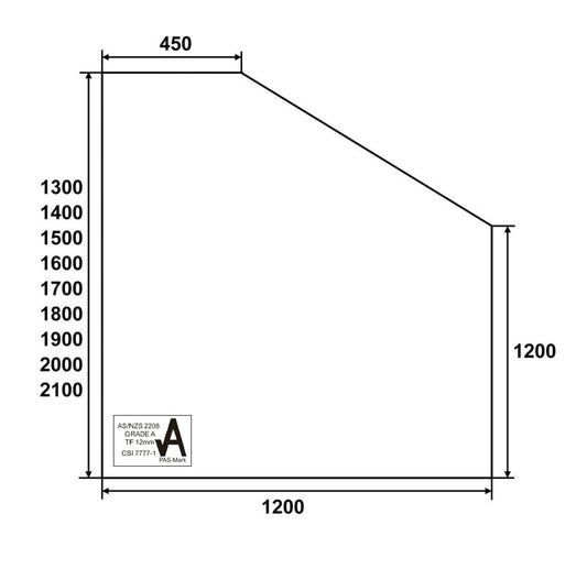 EnduroShield Clear Toughened Glass Pool Raked Panel 12mm (T) x 1200 (W)